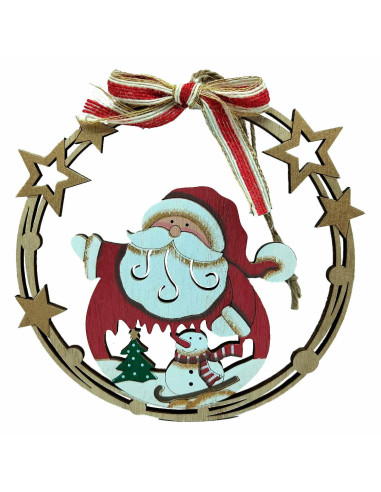 Tradineur - Colgante con lazo Redondo Navideño - Fabricado en Madera - Artículo para Decoración Navideña - Ø 18 cm - Modelo Alea