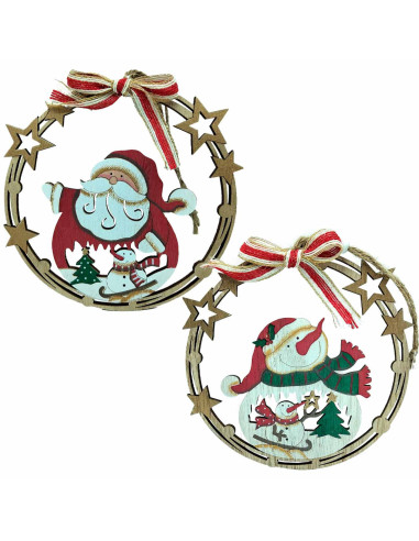 Tradineur - Colgante con lazo Redondo Navideño - Fabricado en Madera - Artículo para Decoración Navideña - Ø 18 cm - Modelo Alea