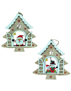 Tradineur - Pack de 2 Colgantes diseño balcón Navideño - Fabricado en madera - Artículo para decoración Navideño - 17 x 16 cm -