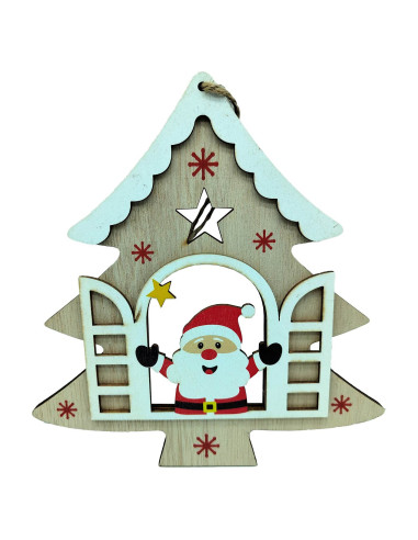 Tradineur - Pack de 2 Colgantes diseño balcón Navideño - Fabricado en madera - Artículo para decoración Navideño - 17 x 16 cm -