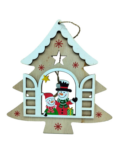 Tradineur - Pack de 2 Colgantes diseño balcón Navideño - Fabricado en madera - Artículo para decoración Navideño - 17 x 16 cm -