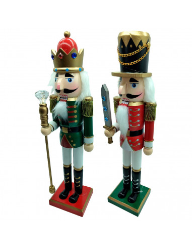 Tradineur - Figura de Soldado Cascanueces Navideño - Fabricado en madera - Incluye palanca para abrir el cascanueces -  Artículo