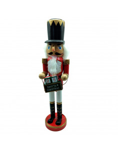 Tradineur - Figura de Cascanueces con calendario Navideño - Fabricado en madera - Incluye palanca para abrir el cascanueces -  A