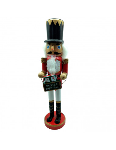 Tradineur - Figura de Cascanueces con calendario Navideño - Fabricado en madera - Incluye palanca para abrir el cascanueces -  A