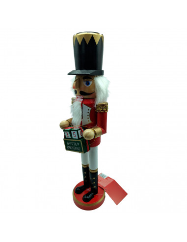 Tradineur - Figura de Cascanueces con calendario Navideño - Fabricado en madera - Incluye palanca para abrir el cascanueces -  A