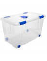 Caja de plástico nº12  transparente con ruedas de 41 x 73,2,x 41 cm,con capacidad para 90 litros. Baúl con tapa para organizació