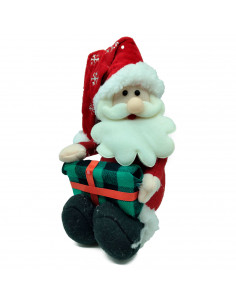 Tradineur - Muñeco de Papa Noel Sentado Navideño - Fabricado en Poliéster y relleno de arena - Artículo para decoración navideña