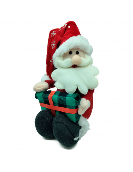 Tradineur - Muñeco de Papa Noel Sentado Navideño - Fabricado en Poliéster y relleno de arena - Artículo para decoración navideña