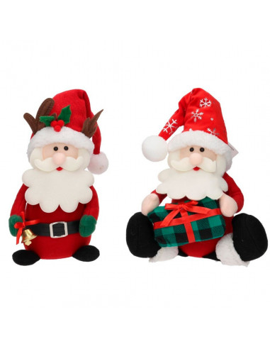 Tradineur - Muñeco de Papa Noel Sentado Navideño - Fabricado en Poliéster y relleno de arena - Artículo para decoración navideña