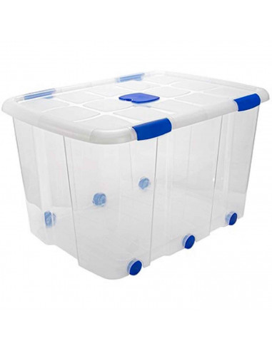 Caja de plastico transparente de almacenamiento con tapa y ruedas nº 16 con 133 litros de capacidad 46.4 x 56.5 x 76.8 cm (alto