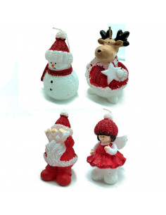 Tradineur - Pack de 4 Velas con Forma de Figuras Navideñas - Papá Noel, Reno, Muñeco de Nieve y Angel - Artículo decorativo para