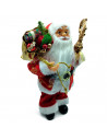 Tradineur - Figura de Papa Noel con Bolsa de regalo y bastón Dorado - Fabricado en Poliéster y Plástico - Artículo decorativo pa