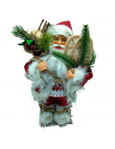 Tradineur - Figura de Papa Noel con Bolsa de regalo y Raquetas - Fabricado en Poliéster y Plástico - Artículo decorativo para Na