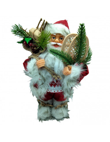 Tradineur - Figura de Papa Noel con Bolsa de regalo y Raquetas - Fabricado en Poliéster y Plástico - Artículo decorativo para Na