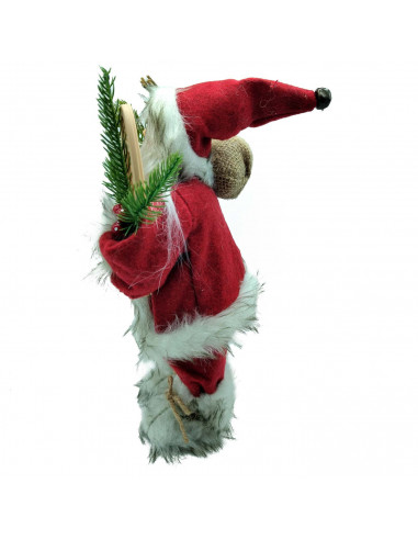 Tradineur - Figura de Papa Noel con Bolsa de regalo y Raquetas - Fabricado en Poliéster y Plástico - Artículo decorativo para Na
