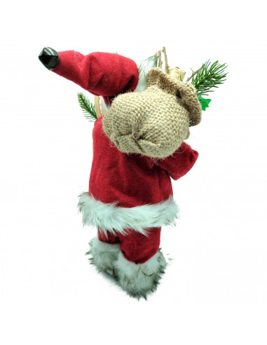 Tradineur - Figura de Papa Noel con Bolsa de regalo y Raquetas - Fabricado en Poliéster y Plástico - Artículo decorativo para Na