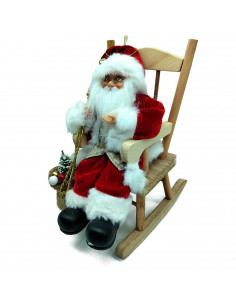 Tradineur - Figura de Papa Noel en mecedora - Fabricado en Poliéster y Madera - Artículo decorativo para Navidad - 22 x 12 x 20