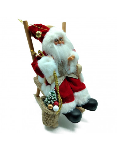 Tradineur - Figura de Papa Noel en mecedora - Fabricado en Poliéster y Madera - Artículo decorativo para Navidad - 22 x 12 x 20