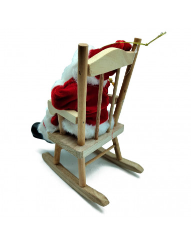 Tradineur - Figura de Papa Noel en mecedora - Fabricado en Poliéster y Madera - Artículo decorativo para Navidad - 22 x 12 x 20