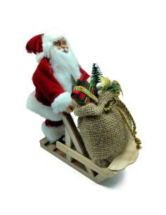 Tradineur - Figura de Papa Noel en Trineo de Nieve - Fabricado en Poliéster y Madera - Artículo decorativo para Navidad - 23 x 1