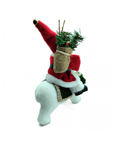 Tradineur - Figura de Papa Noel Montado en Oso Polar - Fabricado en Poliéster - Artículo decorativo para Navidad - 30 x 16 x 25