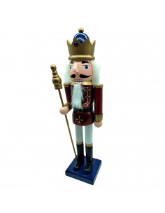 Tradineur - Figura de Soldado Cascanueces con bastón dorado Navideño - Fabricado en madera - Incluye palanca para abrir el casca