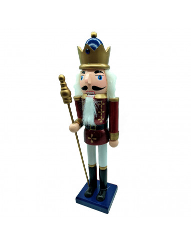 Tradineur - Figura de Soldado Cascanueces con bastón dorado Navideño - Fabricado en madera - Incluye palanca para abrir el casca
