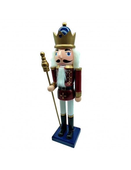 Tradineur - Figura de Soldado Cascanueces con bastón dorado Navideño - Fabricado en madera - Incluye palanca para abrir el casca