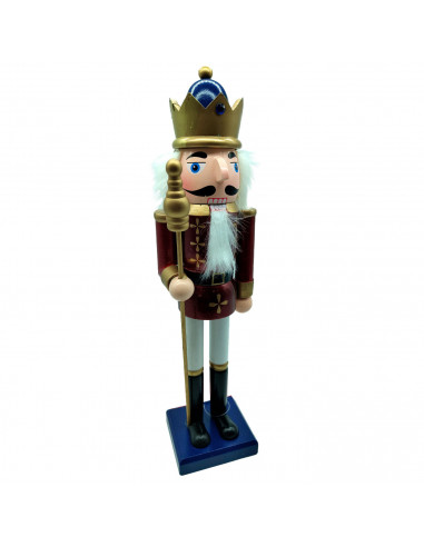Tradineur - Figura de Soldado Cascanueces con bastón dorado Navideño - Fabricado en madera - Incluye palanca para abrir el casca