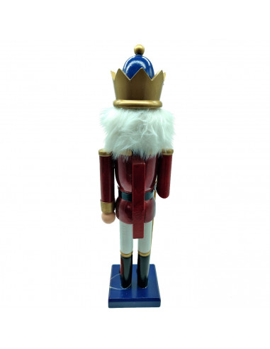 Tradineur - Figura de Soldado Cascanueces con bastón dorado Navideño - Fabricado en madera - Incluye palanca para abrir el casca