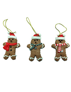 Tradineur - Pack de 3 colgantes de figura de galletas de jengibre - Fabricado en Plástico - Cordón dorado - Artículo para decora