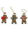 Tradineur - Pack de 3 colgantes de figura de galletas de jengibre - Fabricado en Plástico - Cordón dorado - Artículo para decora