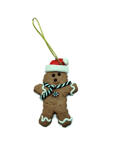 Tradineur - Pack de 3 colgantes de figura de galletas de jengibre - Fabricado en Plástico - Cordón dorado - Artículo para decora