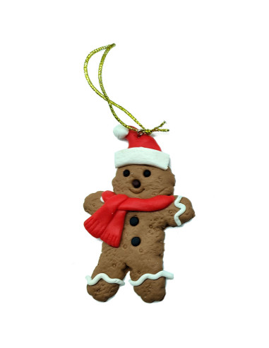 Tradineur - Pack de 3 colgantes de figura de galletas de jengibre - Fabricado en Plástico - Cordón dorado - Artículo para decora