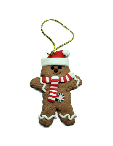 Tradineur - Pack de 3 colgantes de figura de galletas de jengibre - Fabricado en Plástico - Cordón dorado - Artículo para decora