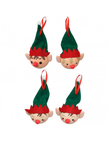 Tradineur - Colgante de Cabeza de Elfo Navideño - Fabricado en Poliéster y Plástico - Artículo decorativo para Navidad - Ø 8 cm
