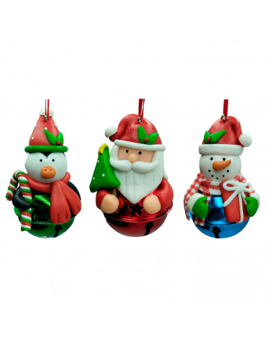 Tradineur - Colgante de cascabel con figuras navideñas - Fabricado en Plástico y Metal - Artículo para decoración navideña - Ø 5