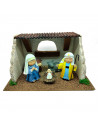 Tradineur - Cueva de nacimiento con 3 figuras: María, José y el Niño Jesús para Belén - Estilo Naïf - Marmolina - Adorno diverti