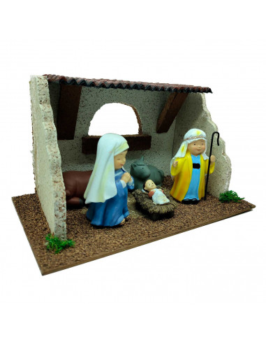 Tradineur - Cueva de nacimiento con 3 figuras: María, José y el Niño Jesús para Belén - Estilo Naïf - Marmolina - Adorno diverti