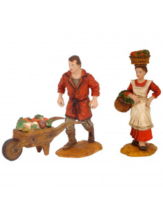 Tradineur - Set de 2 Figuras para belén: Carretillero y mujer con cesta - Fabricado en Marmolina - Adorno decorativo para nacimi