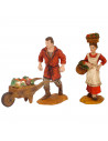 Tradineur - Set de 2 Figuras para belén: Carretillero y mujer con cesta - Fabricado en Marmolina - Adorno decorativo para nacimi