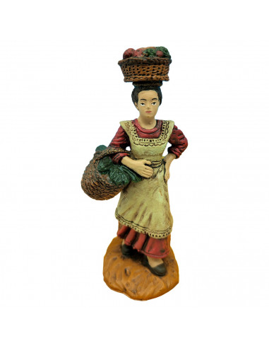 Tradineur - Set de 2 Figuras para belén: Carretillero y mujer con cesta - Fabricado en Marmolina - Adorno decorativo para nacimi