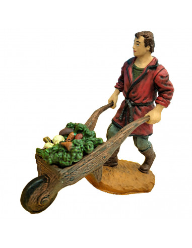 Tradineur - Set de 2 Figuras para belén: Carretillero y mujer con cesta - Fabricado en Marmolina - Adorno decorativo para nacimi