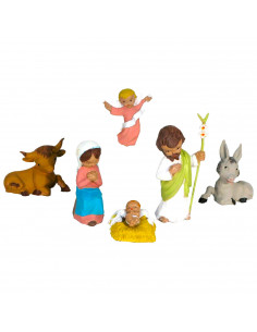 Tradineur - Set de 6 figuras de nacimiento: Burro, vaca, Ángel, María, Jose y el Niño Jesús para Belén - Estilo Naïf - Marmolina
