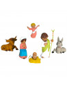 Tradineur - Set de 6 figuras de nacimiento: Burro, vaca, Ángel, María, Jose y el Niño Jesús para Belén - Estilo Naïf - Marmolina
