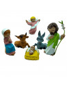 Tradineur - Set de 6 figuras de nacimiento: Burro, vaca, Ángel, María, Jose y el Niño Jesús para Belén - Estilo Naïf - Marmolina