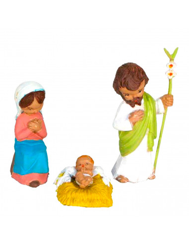 Tradineur - Set de 6 figuras de nacimiento: Burro, vaca, Ángel, María, Jose y el Niño Jesús para Belén - Estilo Naïf - Marmolina