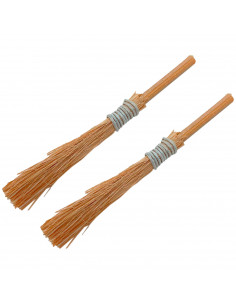 Tradineur - Pack de 2 escobas para decoraciones de belén - Altura aprox.: 6 cm - Fabricado en Madera - Artículo para decoración