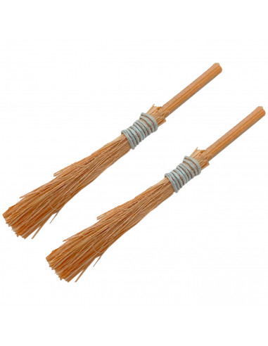 Tradineur - Pack de 2 escobas para decoraciones de belén - Altura aprox.: 6 cm - Fabricado en Madera - Artículo para decoración