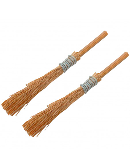 Tradineur - Pack de 2 escobas para decoraciones de belén - Altura aprox.: 6 cm - Fabricado en Madera - Artículo para decoración